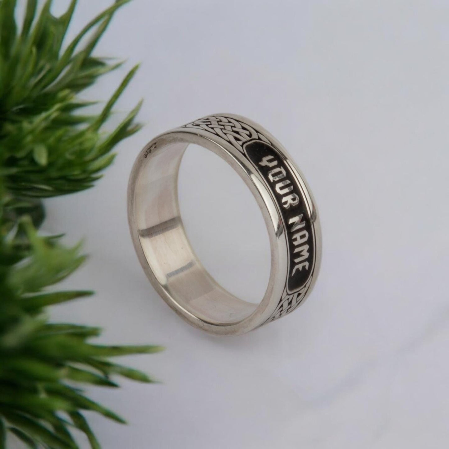 Custom Name Sterling Silver 925 Ring with Black Enamel | Celtic Knot Personalized Men’s Band, Handmade Wedding Anniversary Gift for Him