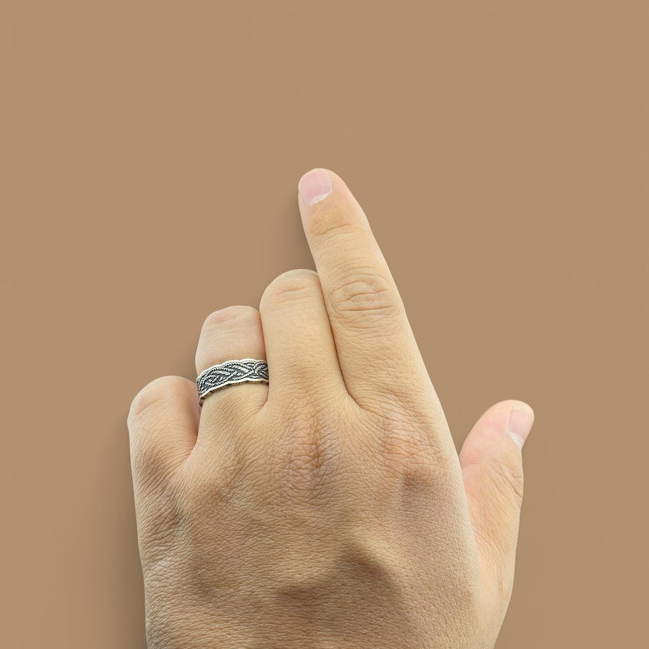 Braided Texture Silver Ring – Handmade 925 Sterling Band with Wavy Edge and Tribal Pattern for Men and Women by Cousinjewellry