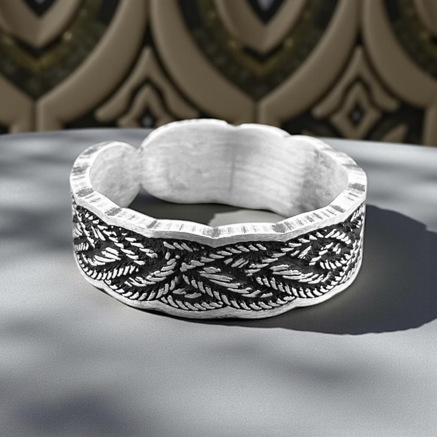 Braided Texture Silver Ring – Handmade 925 Sterling Band with Wavy Edge and Tribal Pattern for Men and Women by Cousinjewellry