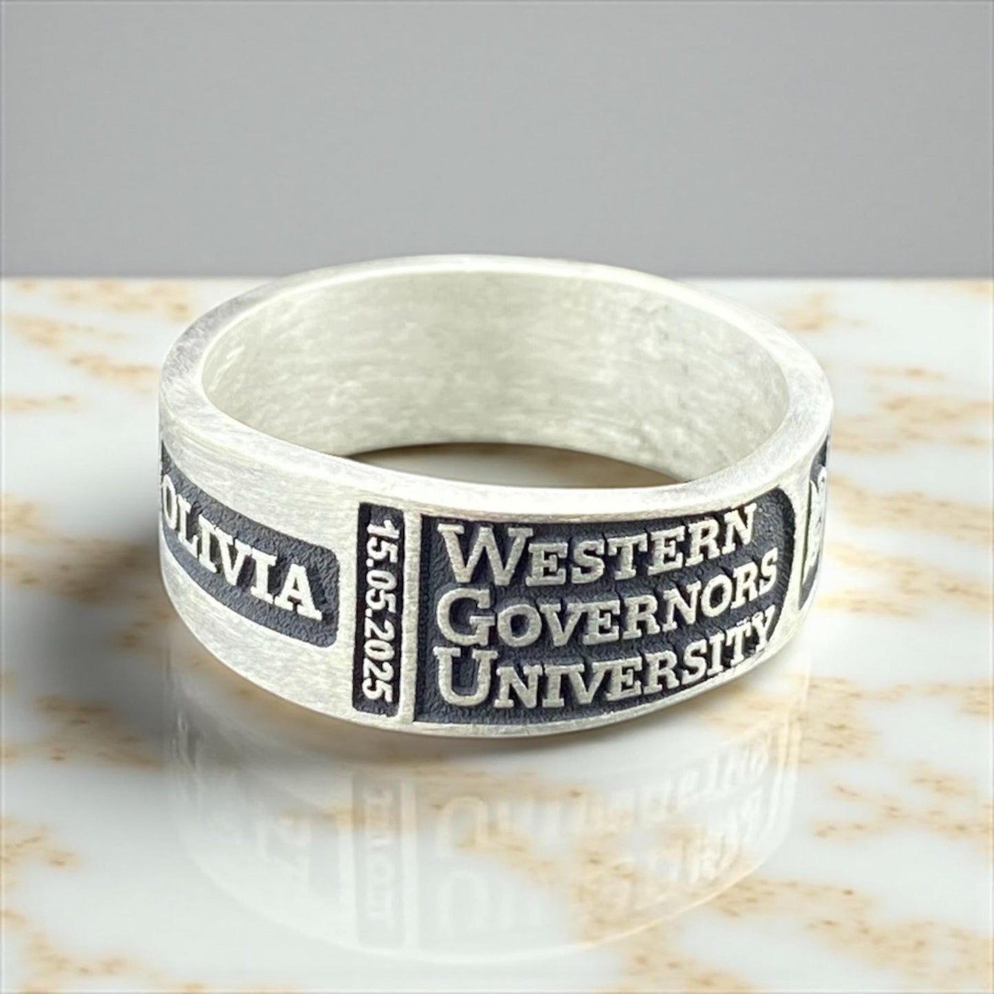 Custom College Graduation Ring – Personalized 925 Silver Band with Name, Date, and University – Handmade by Cousinjewellry