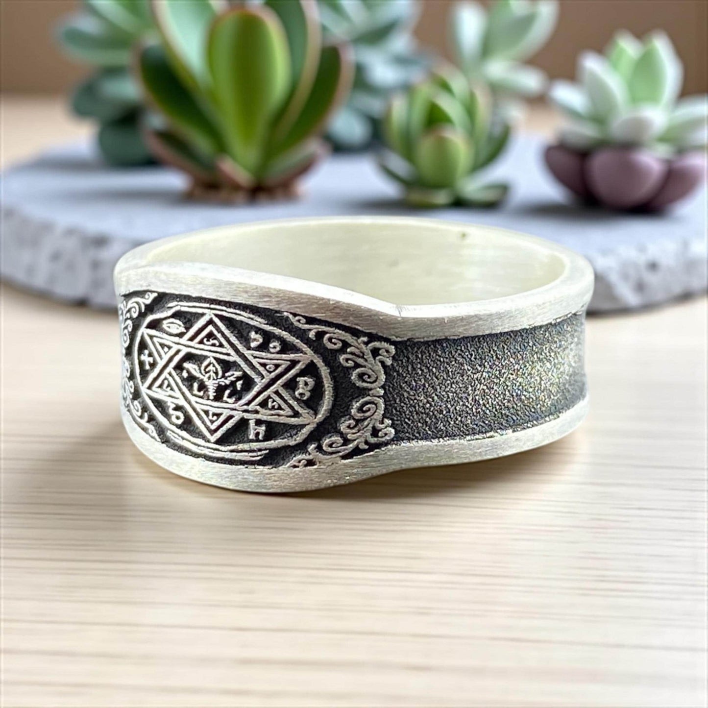 Seal of Solomon Ring with Occult Symbols – Handmade 925 Silver Band with Engraved Star Talisman by CousinJewellry