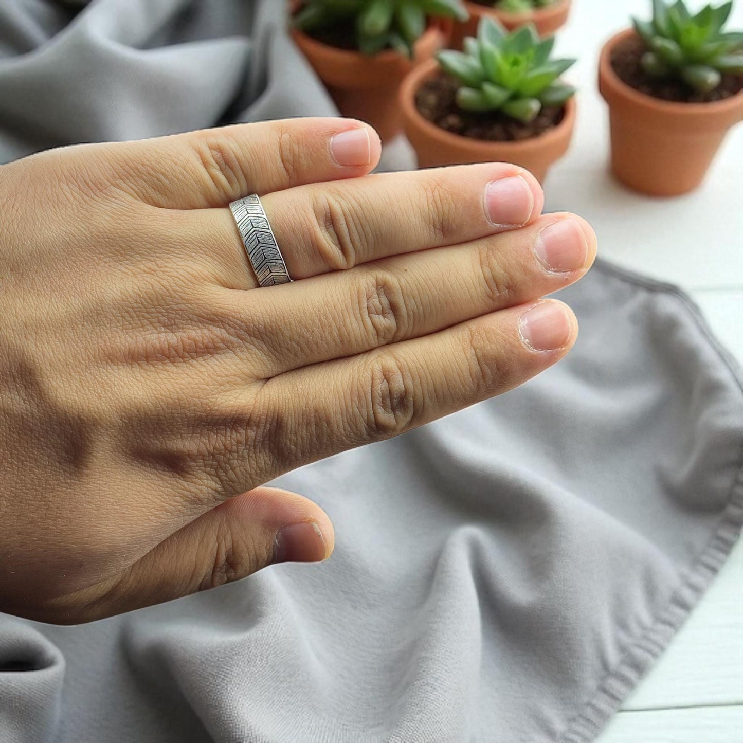 925 Sterling Silver Chevron Pattern Ring for Men – Handmade Textured Band – Vintage Style Oxidized Ring by Cousinjewellry