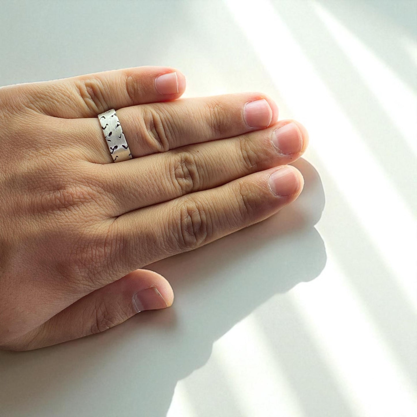 Brushed Silver Men’s Ring with Deep Grooves – Handmade Geometric Texture Band – Unique 925 Sterling Silver Statement Ring Gift