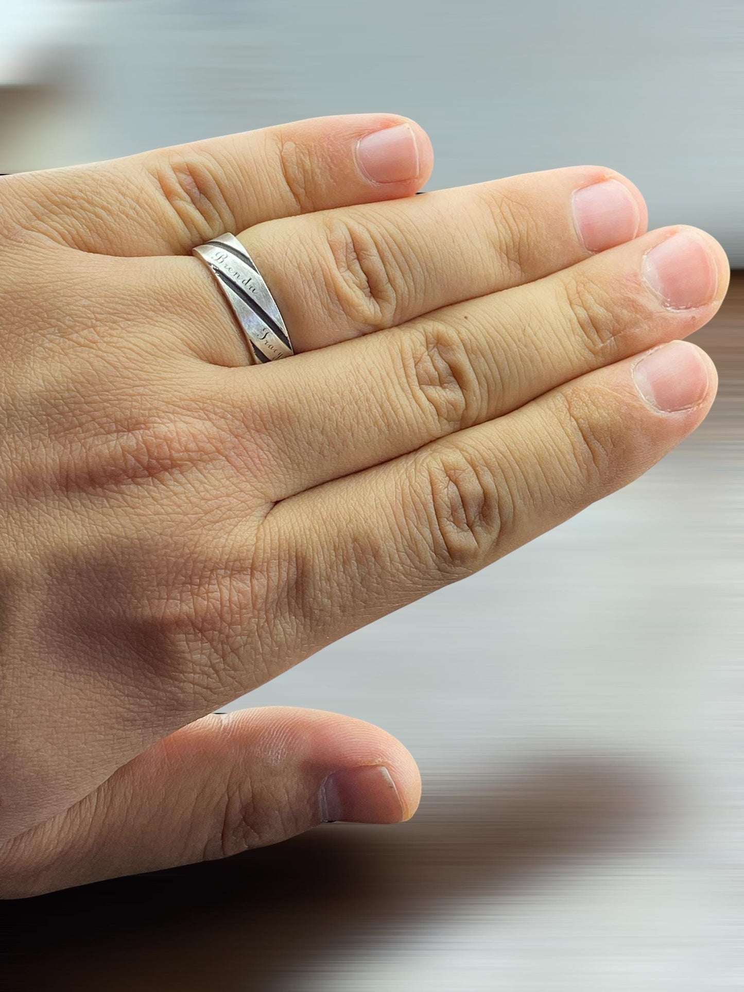 Custom Silver Name Ring for Couples – Engraved Handmade Band with Wavy Design – Personalized Anniversary Gift by Cousinjewellry