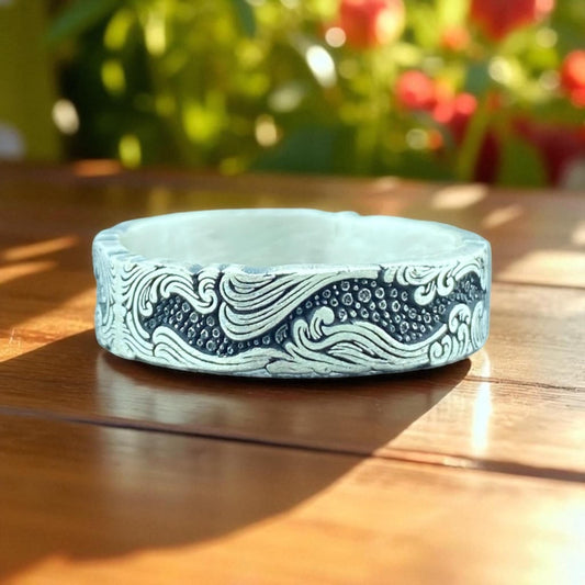 Antique Style Silver Band Ring for Men – Engraved Ornamental Design – Handmade Oxidized Ring by Cousinjewellry