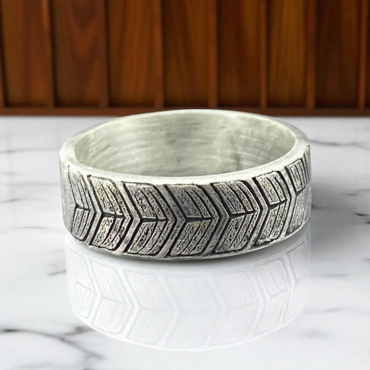 925 Sterling Silver Chevron Pattern Ring for Men – Handmade Textured Band – Vintage Style Oxidized Ring by Cousinjewellry
