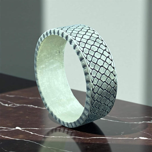 Men's Sterling Silver Snake Scale Ring, Reptile Texture Band Ring, Handmade Unique Silver Ring, Wide Silver Ring Gift by Cousinjewellry