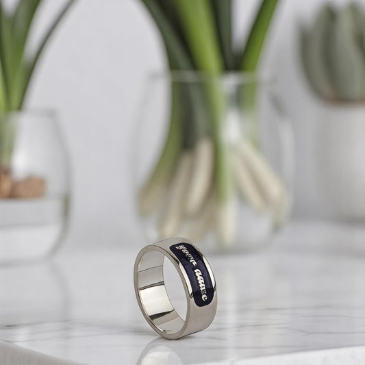Custom Name Signet Band – Sterling Silver Blue Enamel Ring, Personalized Engraved Jewelry Gift for Him or Her, Wedding Anniversary