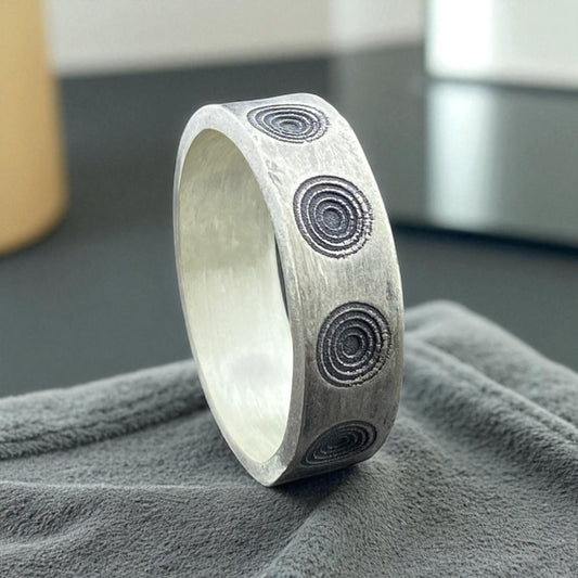 Modern Spiral Engraved Silver Ring for Men – Abstract Textured Design Band – Handmade Matte Ring by Cousinjewellry
