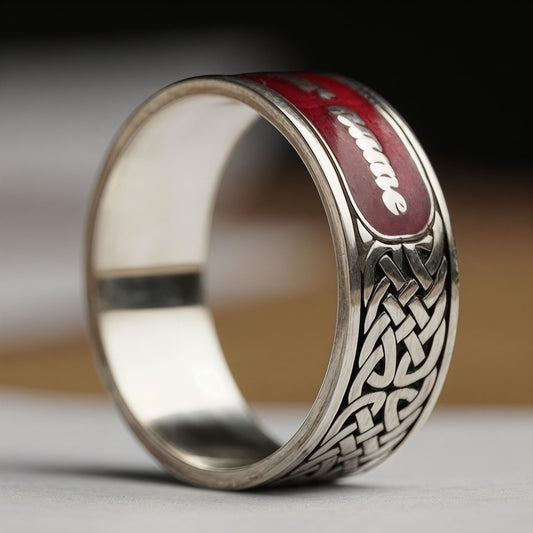 Custom Celtic Knot Name Ring – Sterling Silver Red Enamel Band, Personalized Engraved Gift for Him & Her, Wedding Anniversary