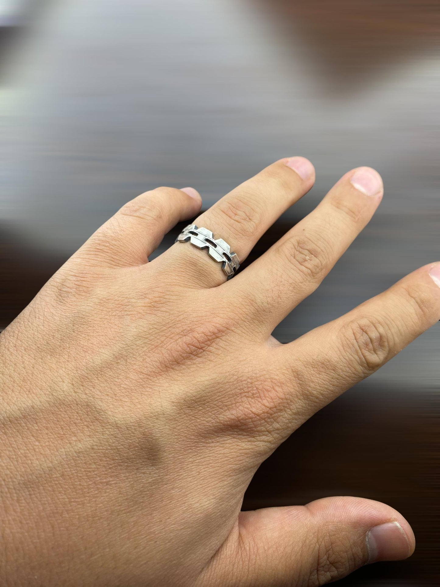 Industrial Hex Link 925 Sterling Silver Ring | Rustic Matte Chain Geometry Men’s Wedding Band Handcrafted by Cousinjewellry