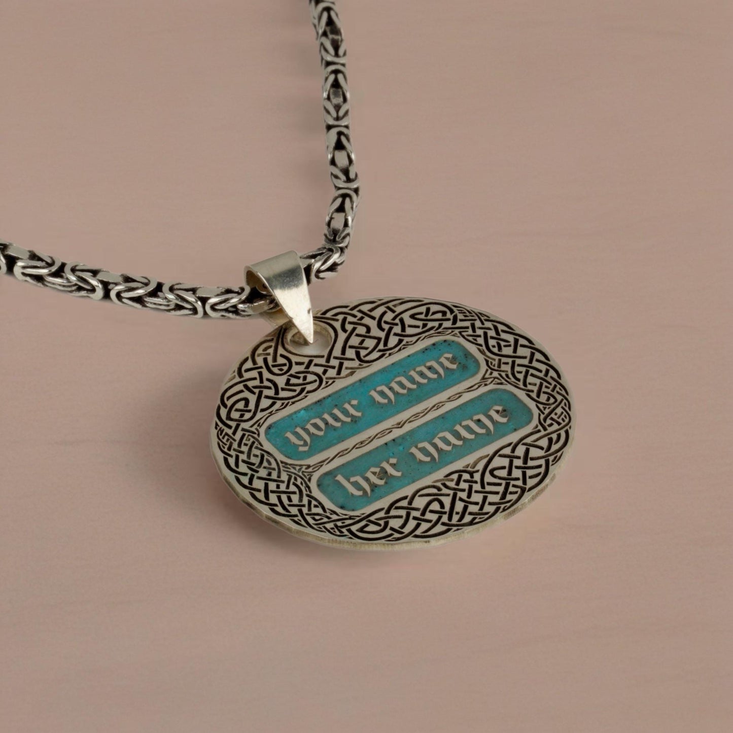 Personalized Custom Celtic Knot Couples Necklace – Sterling Silver Medallion 1.18" with Two Engraved Names & 2 mm Chain | Cousin Jewellery.