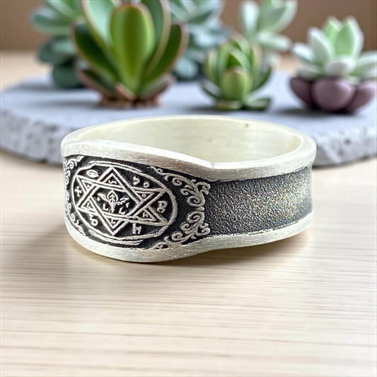 Seal of Solomon Ring with Occult Symbols – Handmade 925 Silver Band with Engraved Star Talisman by CousinJewellry