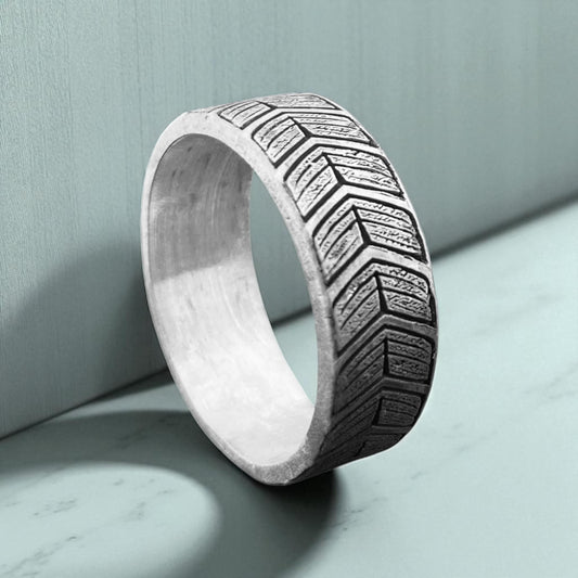 925 Sterling Silver Chevron Pattern Ring for Men – Handmade Textured Band – Vintage Style Oxidized Ring by Cousinjewellry