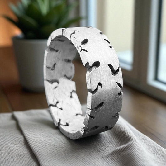Brushed Silver Men’s Ring with Deep Grooves – Handmade Geometric Texture Band – Unique 925 Sterling Silver Statement Ring Gift