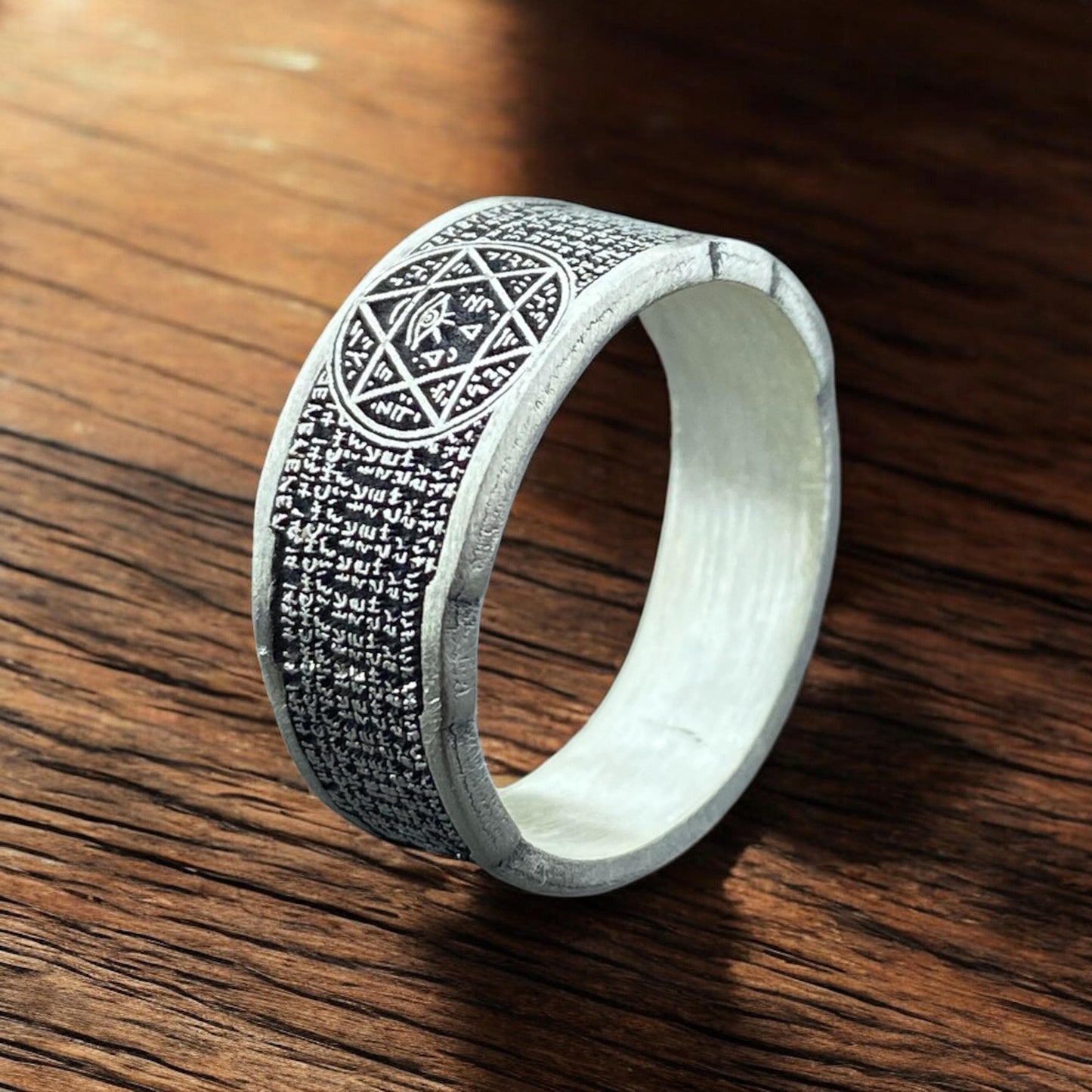 Mystic All-Seeing Eye Ring with Hebrew Script – Handmade 925 Silver Occult Talisman Band by CousinJewellry for Spiritual Protection