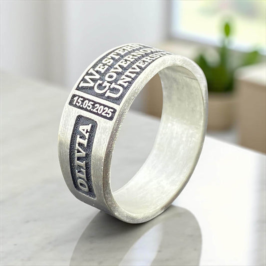 Custom College Graduation Ring – Personalized 925 Silver Band with Name, Date, and University – Handmade by Cousinjewellry
