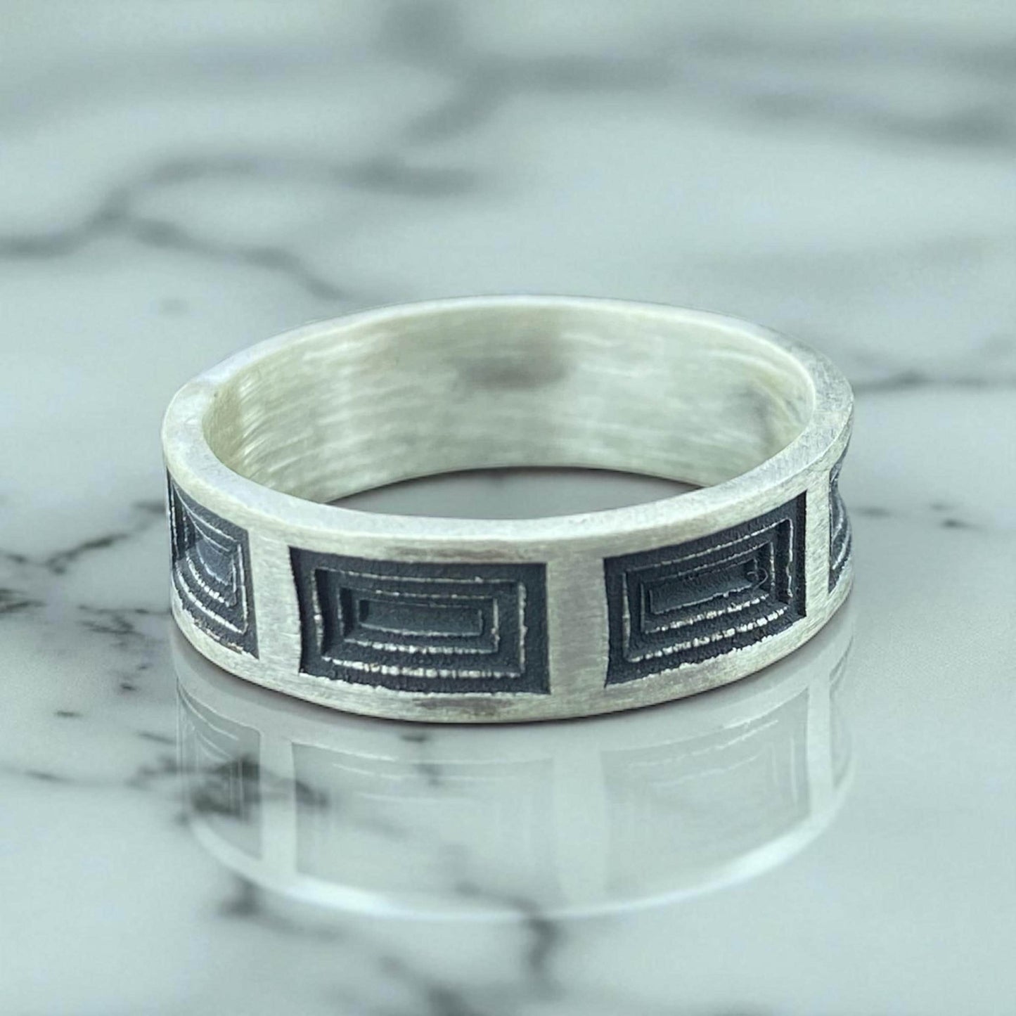 Geometric Engraved Silver Ring for Men – Minimalist Handmade 925 Sterling Band by Cousinjewellry – Artisan Pattern Statement Ring