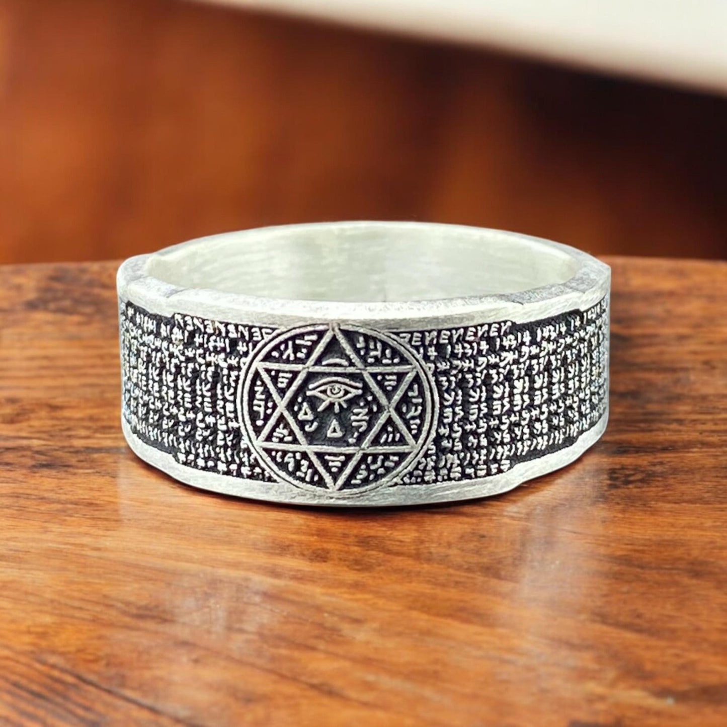 Mystic All-Seeing Eye Ring with Hebrew Script – Handmade 925 Silver Occult Talisman Band by CousinJewellry for Spiritual Protection