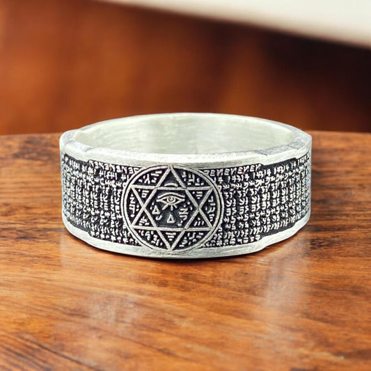 Mystic All-Seeing Eye Ring with Hebrew Script – Handmade 925 Silver Occult Talisman Band by CousinJewellry for Spiritual Protection