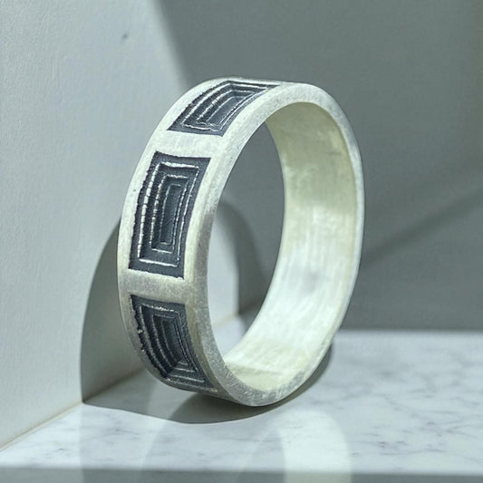 Geometric Engraved Silver Ring for Men – Minimalist Handmade 925 Sterling Band by Cousinjewellry – Artisan Pattern Statement Ring