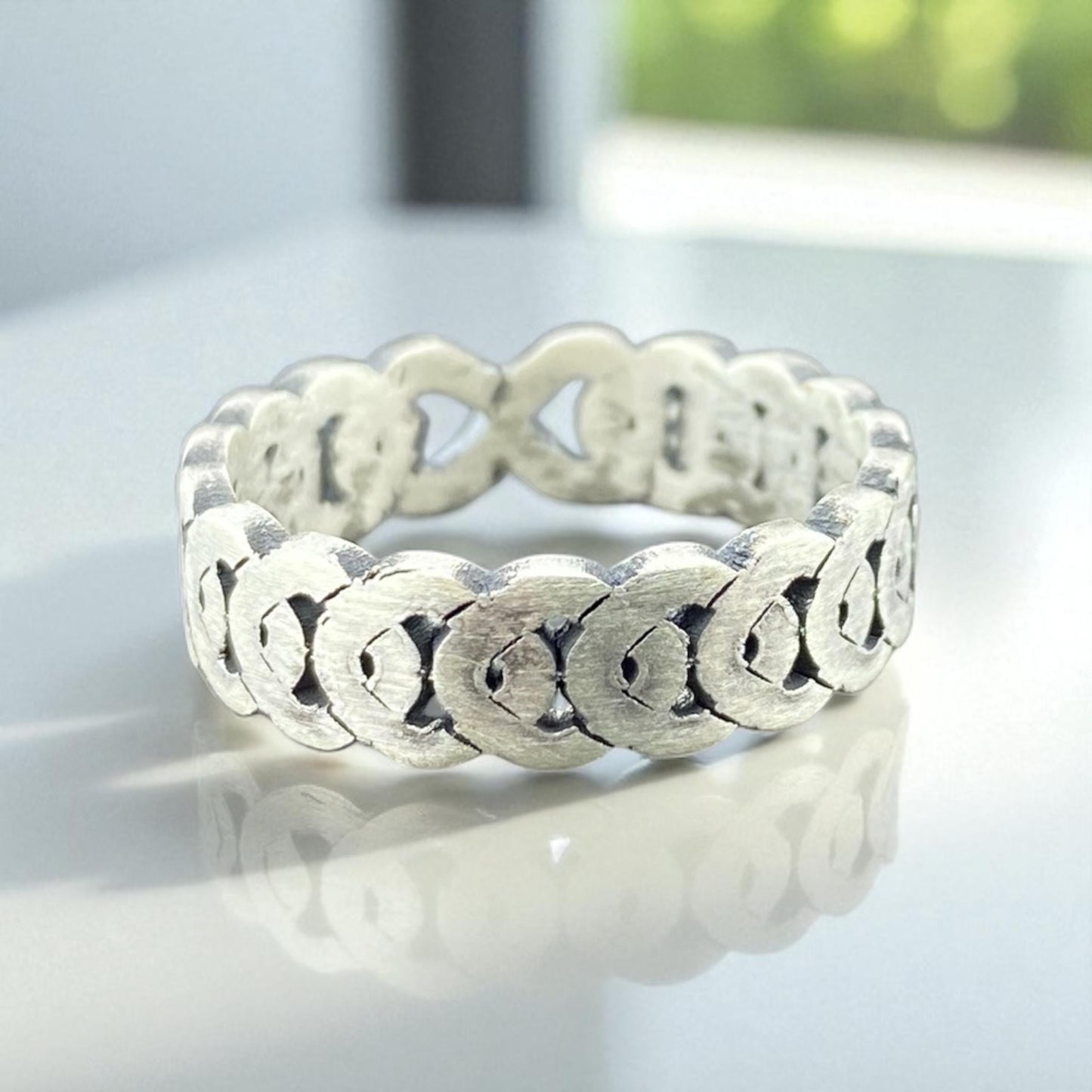 Handmade Sterling Silver Chain Link Ring – Rustic Textured Band for Men or Women – Unique Unisex Jewelry by Cousinjewellry