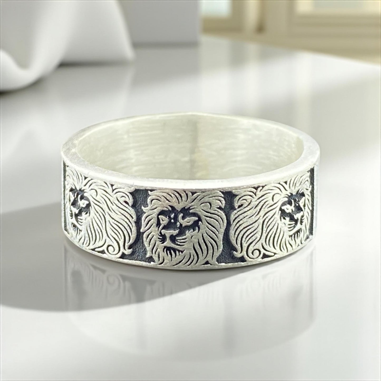 Lion Head Silver Ring – Bold Engraved 925 Sterling Band with Regal Design for Men and Women – Handmade by Cousinjewellry