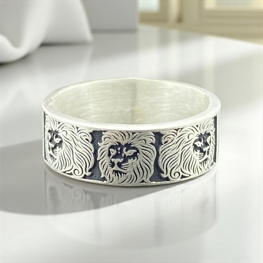 Lion Head Silver Ring – Bold Engraved 925 Sterling Band with Regal Design for Men and Women – Handmade by Cousinjewellry