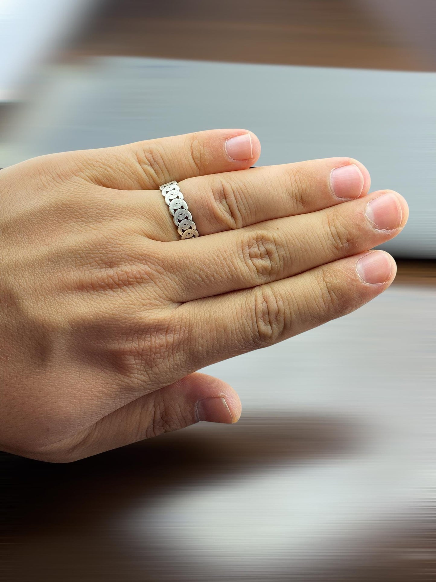 Handmade Sterling Silver Chain Link Ring – Rustic Textured Band for Men or Women – Unique Unisex Jewelry by Cousinjewellry