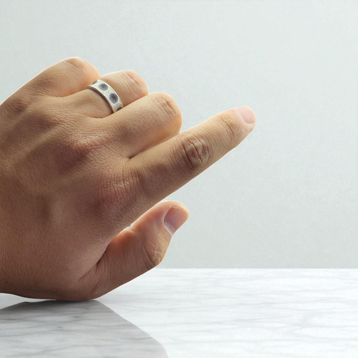 Modern Spiral Engraved Silver Ring for Men – Abstract Textured Design Band – Handmade Matte Ring by Cousinjewellry