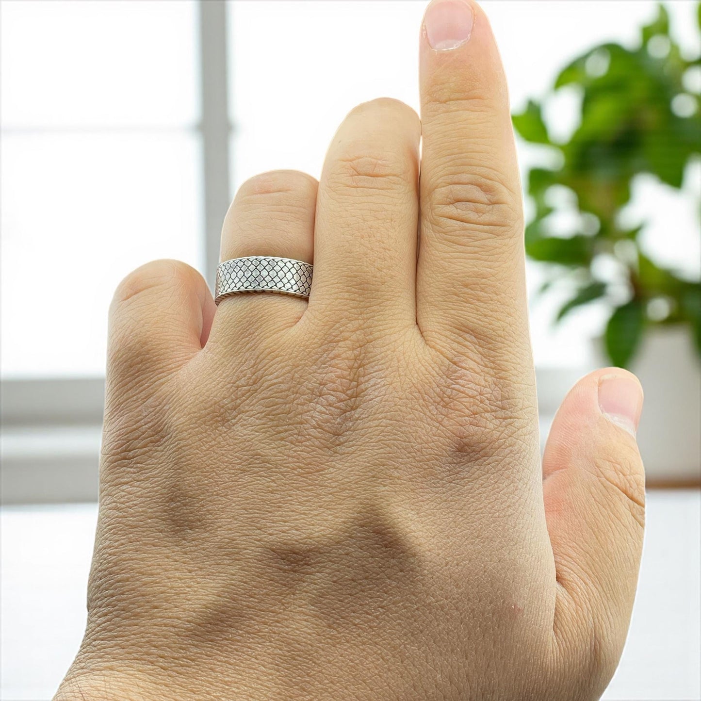 Men's Sterling Silver Snake Scale Ring, Reptile Texture Band Ring, Handmade Unique Silver Ring, Wide Silver Ring Gift by Cousinjewellry
